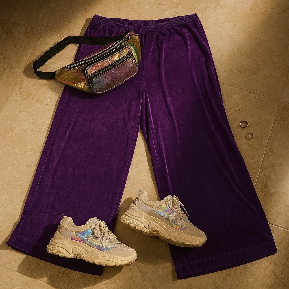 Citiknits Purple Velvet Wide Leg Pants 2X Short